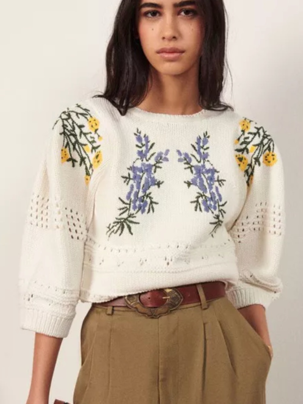 ba&sh MIRO Embroidered Floral Sweater | Luxe Cotton Knit | Size Medium